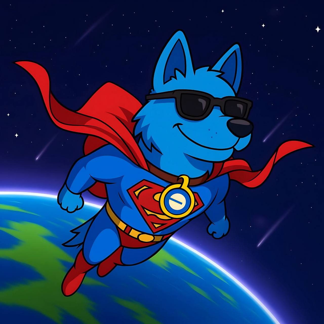 BARKO SUPERHERO FLYING THROUGH SPACE